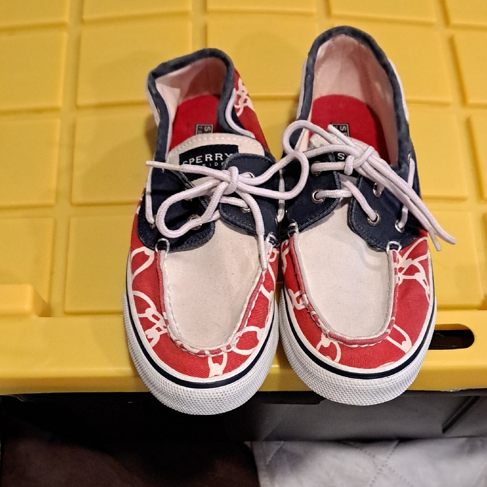 Sperry Womens Red and Navy Moccasins Size7 B112 - Picture 1 of 3